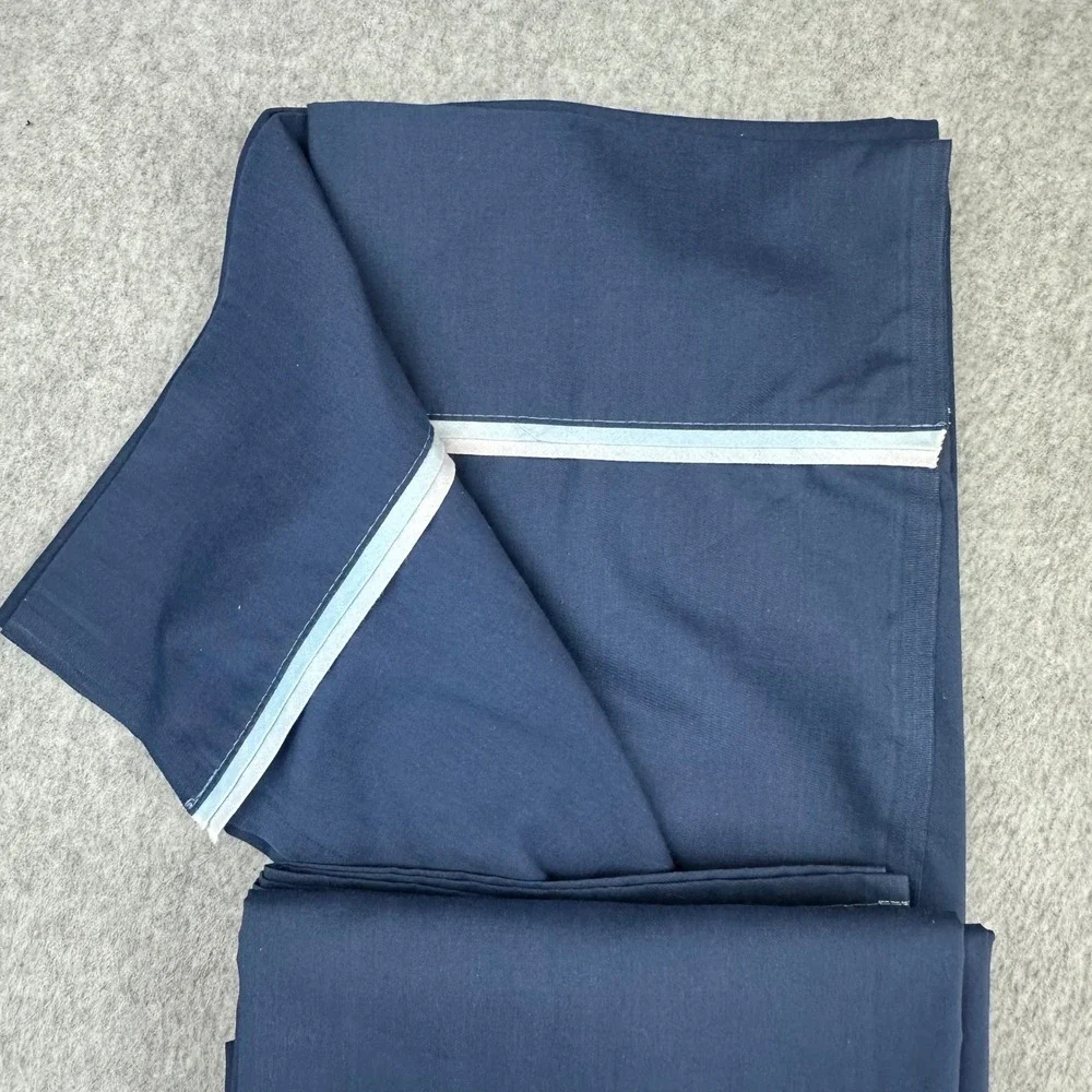 Vtg Sears Perma-Prest Percale Twin Flat Sheet Navy Blue Cream Pillowcase